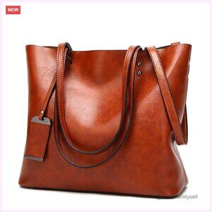 Leather Satchel Tote with Shoulder Strap, Multiple Pockets, 13x5x12 Inches